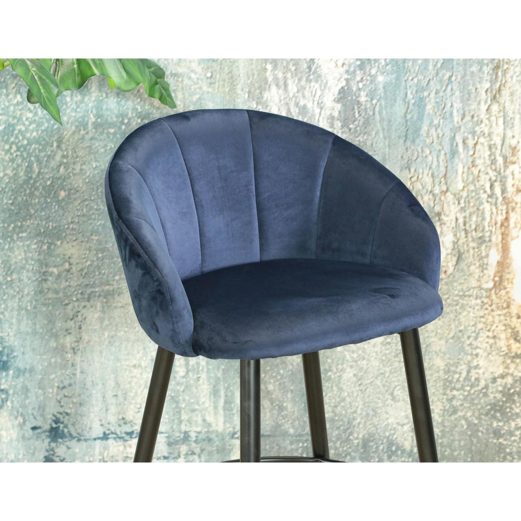 Chaise de bar en velours bleu forme coquillage (lot de 2) HAWAI