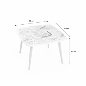 Table enfant à colorier La ferme en folie – Coloritable Les drôles de bouilles. Made in Europe. effaçable. 60x60cm. pieds ronds en bois. feutres fournis