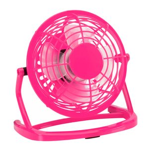 Mini ventilatore da tavolo con alimentazione USB e interruttore posteriore on/off.