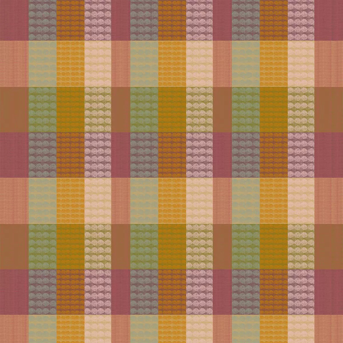 Nappe pur coton enduit motif jacquard vert orange Mille halos prunus