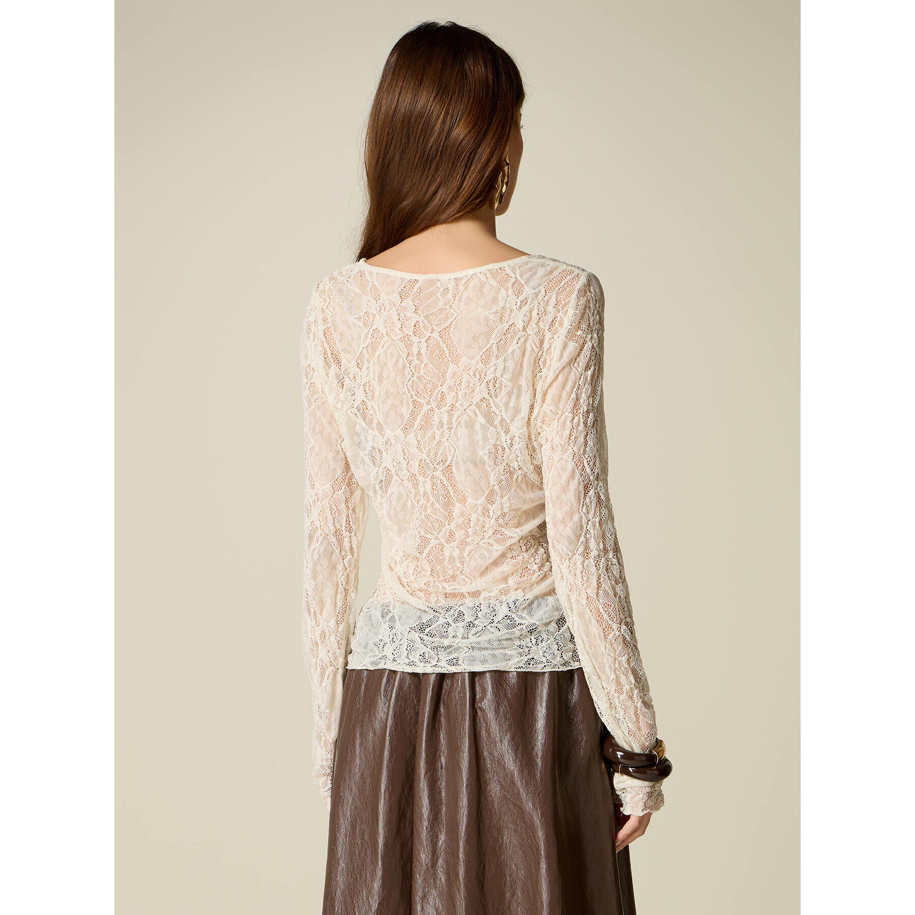Oltre - T-shirt maniche lunghe in pizzo - Bianco