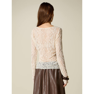 Oltre - T-shirt maniche lunghe in pizzo - Bianco