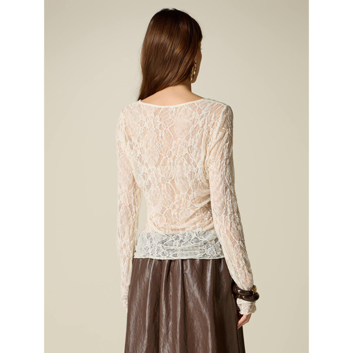 Oltre - T-shirt maniche lunghe in pizzo - Bianco