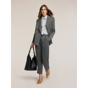 Motivi - Pantaloni barrel gessati in tinto filo - Grigio