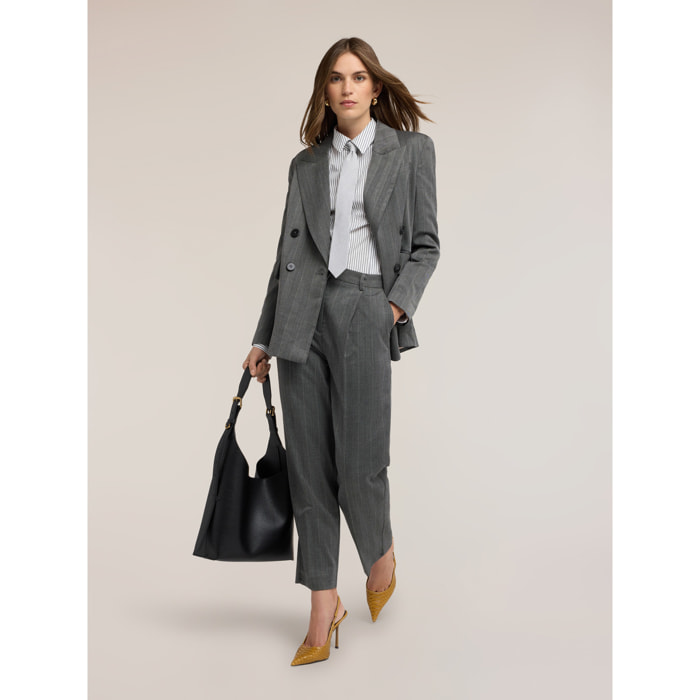 Motivi - Pantaloni barrel gessati in tinto filo - Grigio