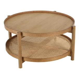 AMY - Table basse en bois de mindi 80.5m avec tablette en rotin naturel AMY