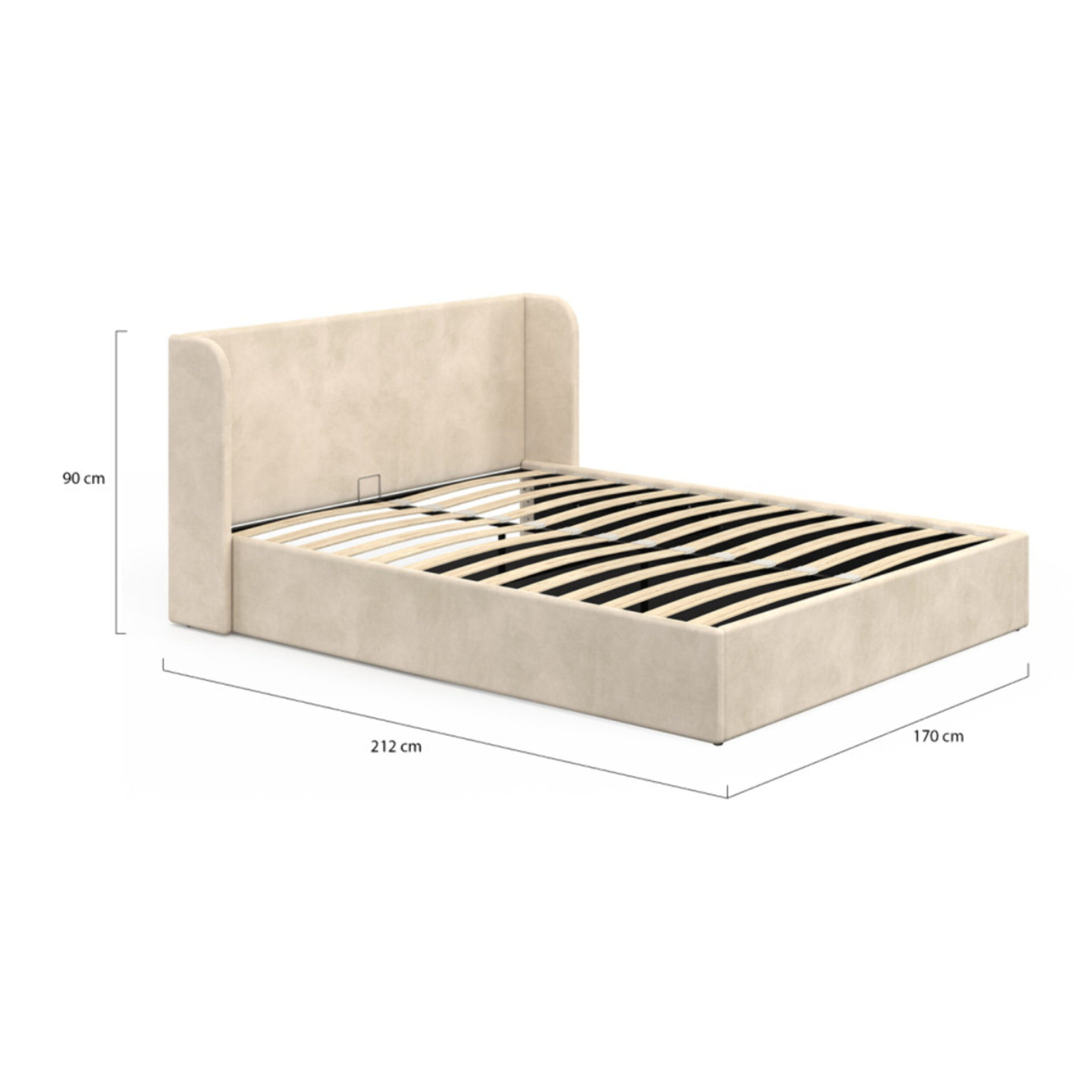 Lit coffre Lucia en velours beige avec sommier et tête de lit 160x200cm