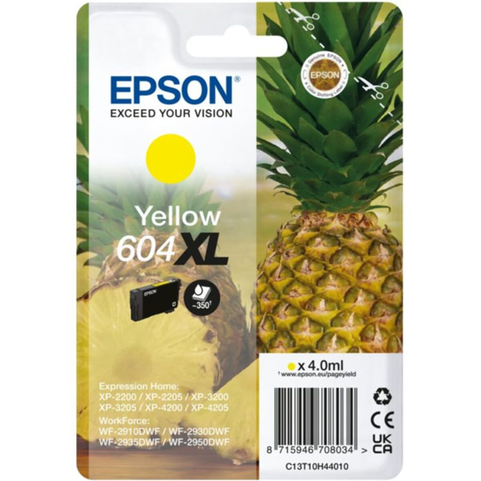 Cartouche d'encre EPSON Originale 604 XL Haute Capacité Jaune (Yellow) Série Ananas - C13T09R44010