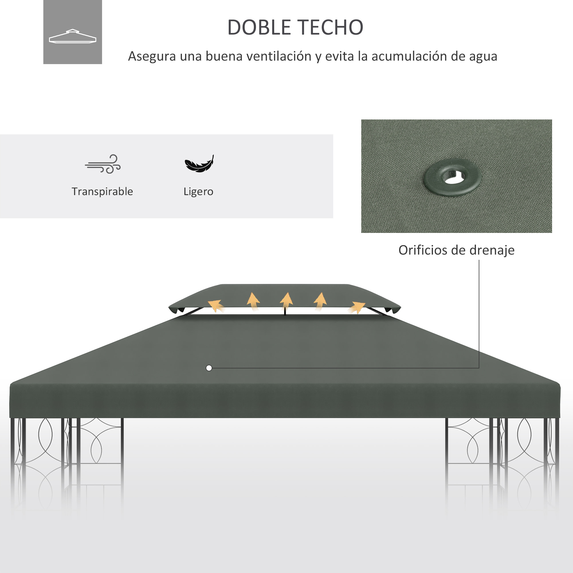 Outsunny Techo de Repuesto 4x3 m para Cenador Jardín Exterior 2 Niveles Gris