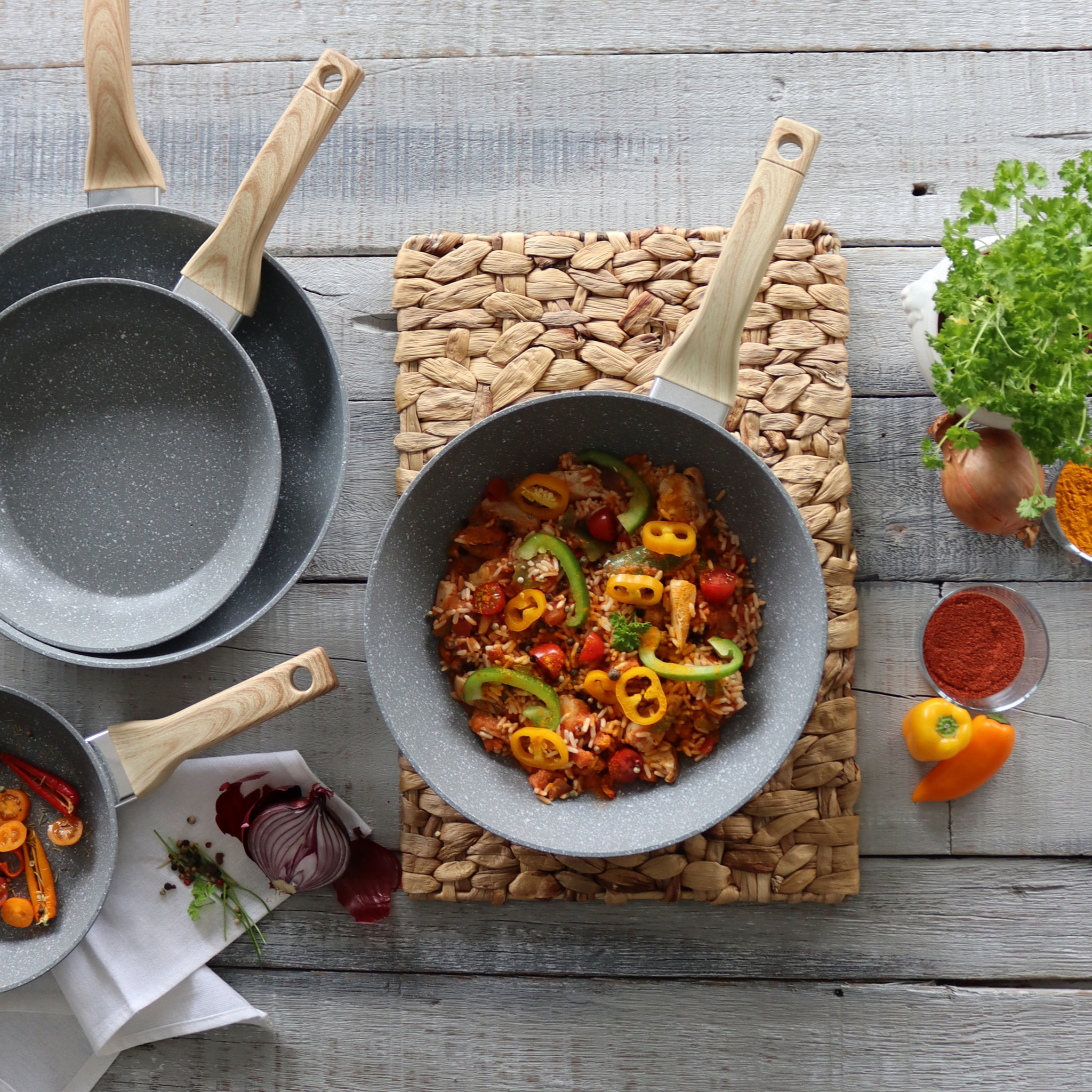 Wok en aluminium effet pierre 28cm - tous feux CANNELLE