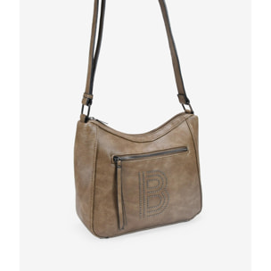 Bolso bandolera taupe con tachas y cremallera