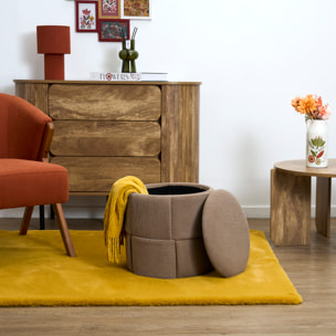 Pouf Rangement - HOME DECO FACTORY - Jules - Tressé - Côtelé - Taupe