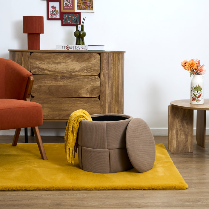 Pouf Rangement - HOME DECO FACTORY - Jules - Tressé - Côtelé - Taupe