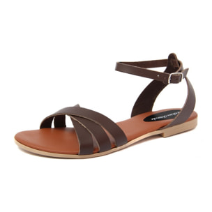 Sandali Flat Made in Italy in pelle colore Marrone, Altezza tacco 1,2 cm