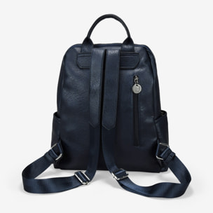 Mochila azul con cremallera y bolsillos laterales