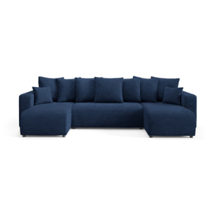 GLORIA - Canapé panoramique 6 places en tissu bleu