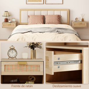 Juego de 2 Mesitas de Noche Flotantes, Mesillas de Noche Dormitorio con Cajón de Ratán, Ahorra Espacio, Diseño Moderno, para Sala de Estar, 40x30x15 cm, Roble