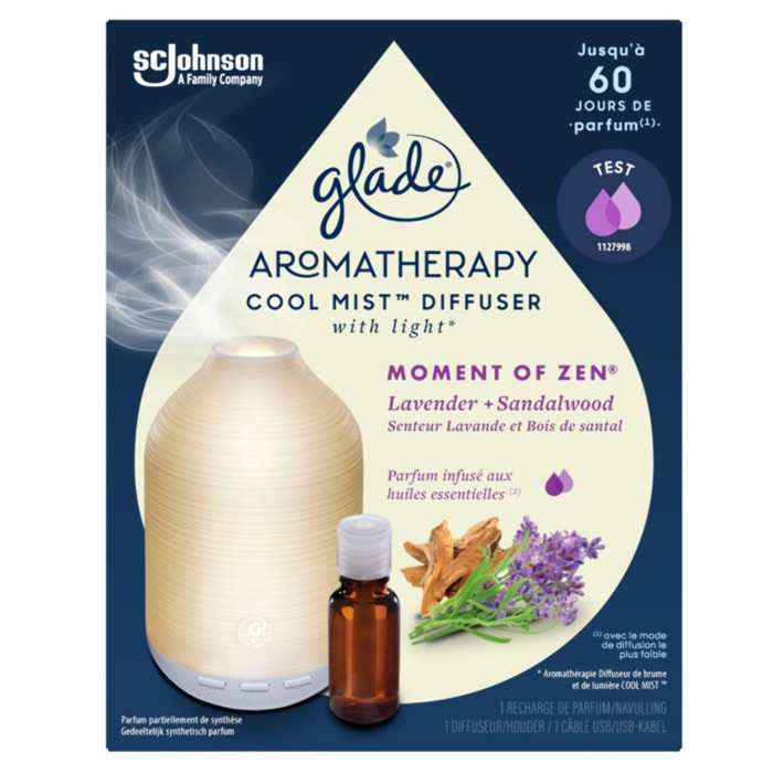 Glade® Aromatherapy - Diffuseur + 2 recharges MOMENT OF ZEN® Lavande & Bois de Santal