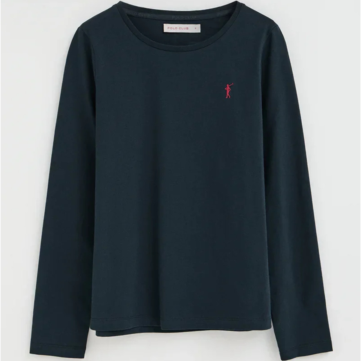 Maglietta blu marino a maniche lunghe a girocollo con ricamo Rigby Go