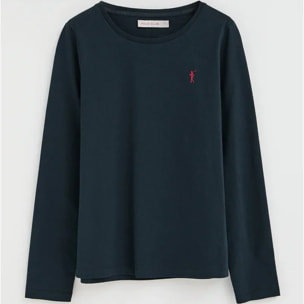 Maglietta blu marino a maniche lunghe a girocollo con ricamo Rigby Go