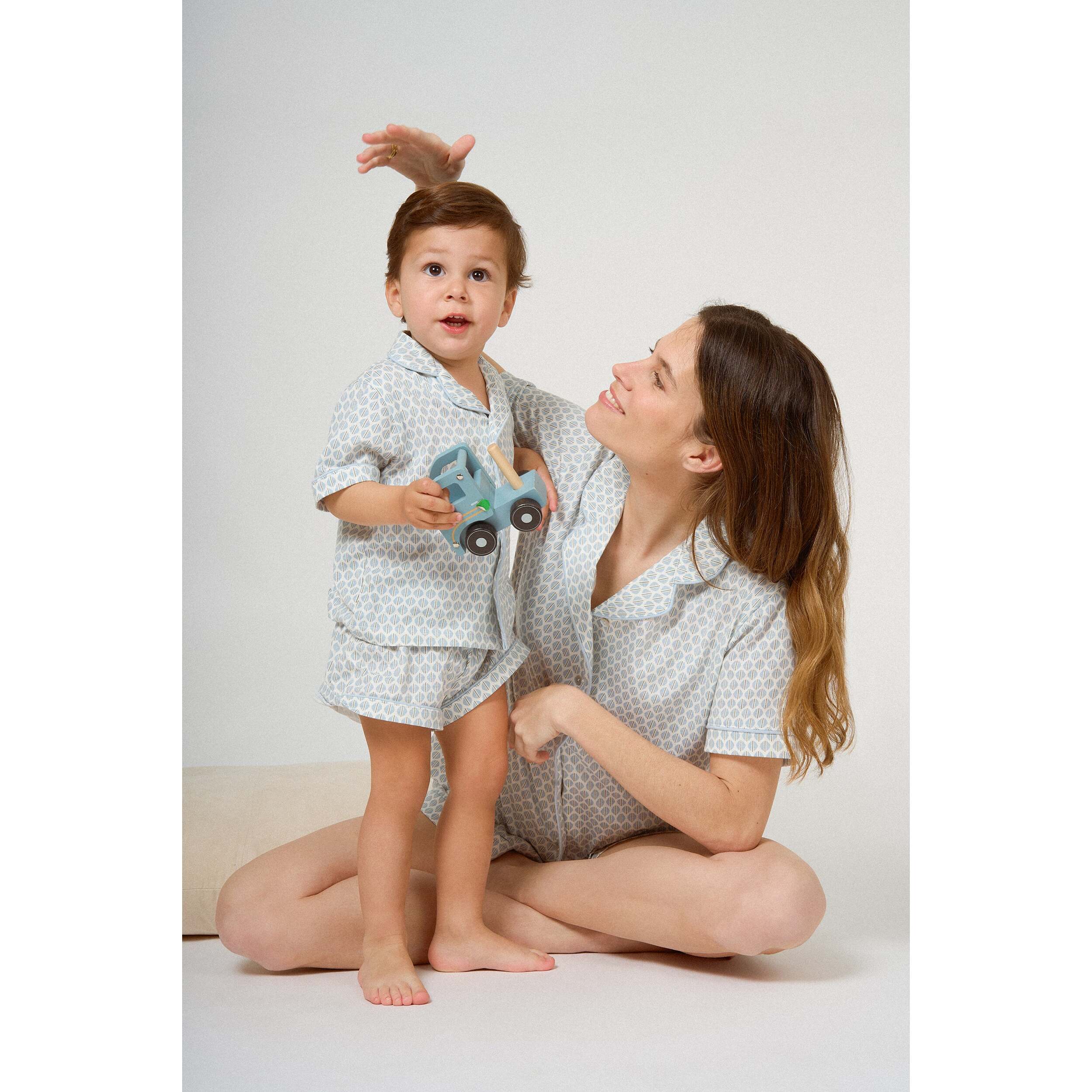 Pijama corto camisero mujer algodón dune índigo