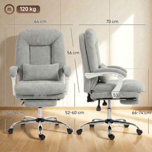 Fauteuil bureau manager inclinable repose-pieds rétractable velours gris clair