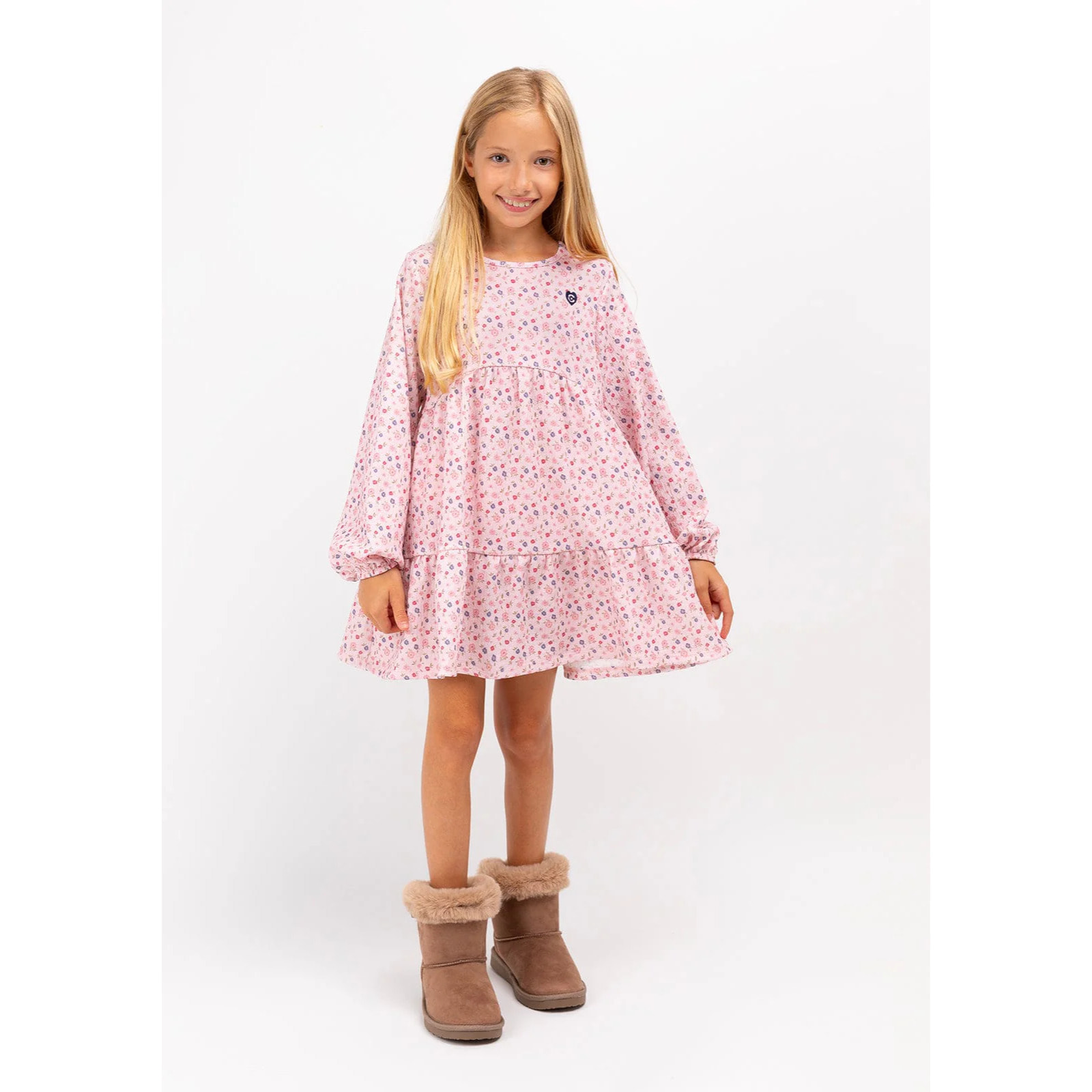 Vestido Estampado Flores Rosa Niña