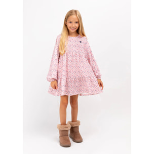 Vestido Estampado Flores Rosa Niña