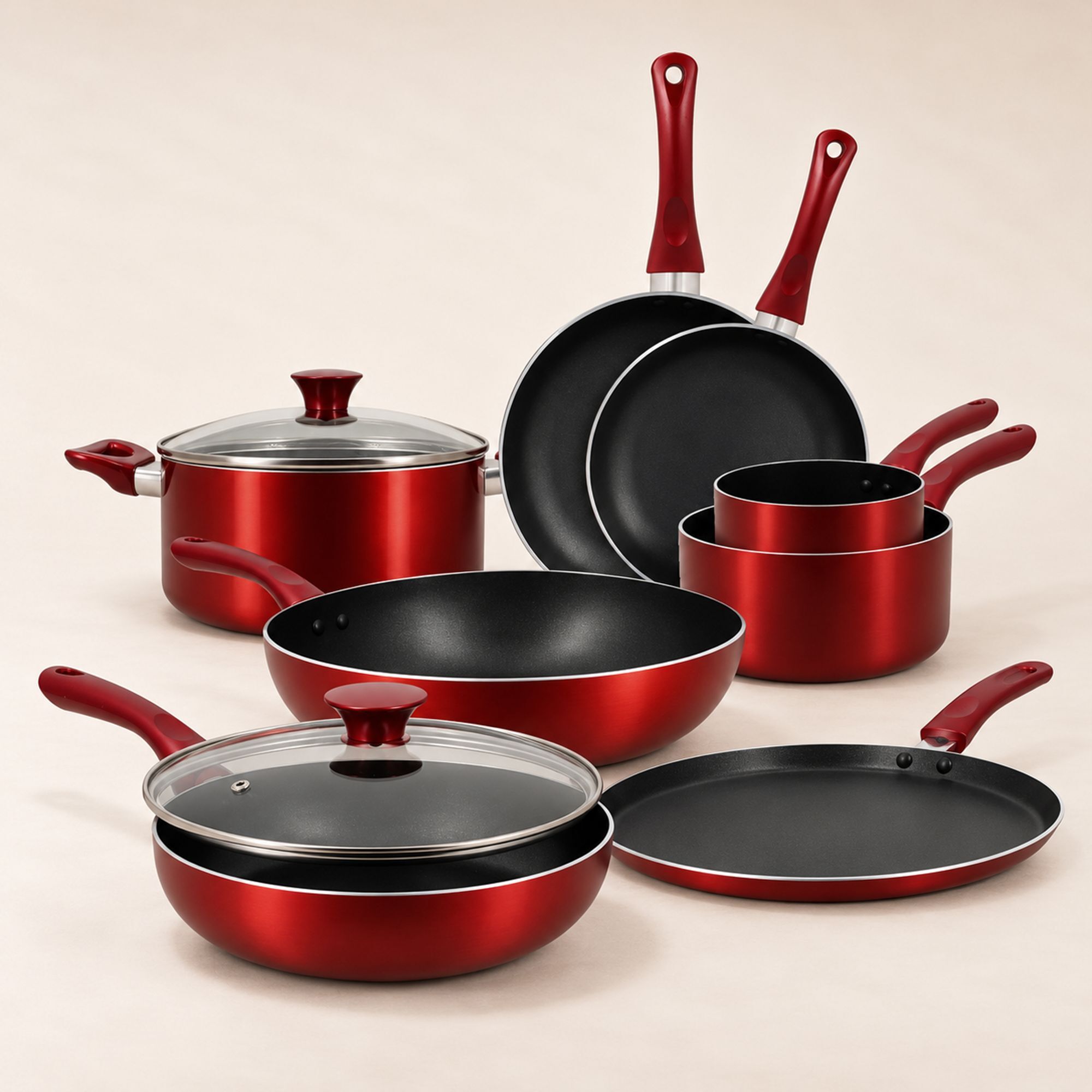 Batterie de cuisine 8 pièces aluminium rouge - tous feux CERISE