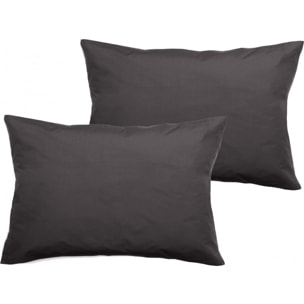 Lot de 2 taies d'oreiller percale pur coton peigné longues fibres 80 fils/cm² Vent du sud - Ardoise - Lot de 2 taies d'oreiller Volant plat piqué