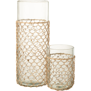 J-Line Vase Tricot Verre/Rotin Transparent Large