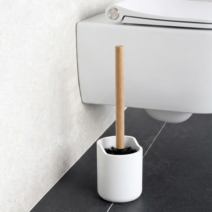 Brosse wc avec support Polyrésine & bois SYBELLA blanc Spirella