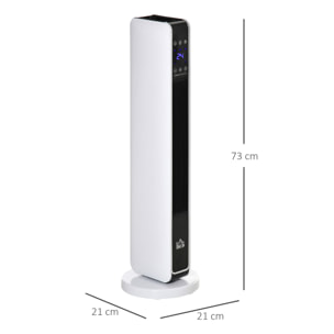 HOMCOM Calefactor Cerámico de Torre 1100/2200W con Mando a Distancia Pantalla LED 3 Modos de Viento Termostato Temporizador y 65° Oscilación para 25 m² 21x21x73 cm Blanco