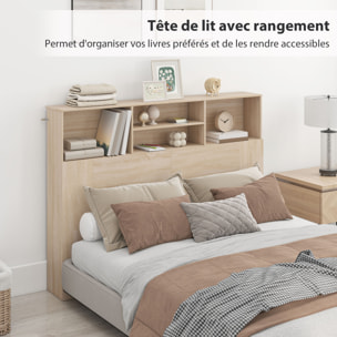 Tête de lit avec rangement - tête de lit bois 140 cm - 4 niches, grande étagère - naturel