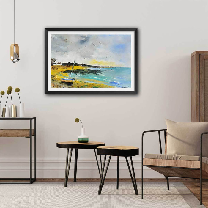 Affiche production aquarelle bretonne Affiche + cadre en bois - Noir