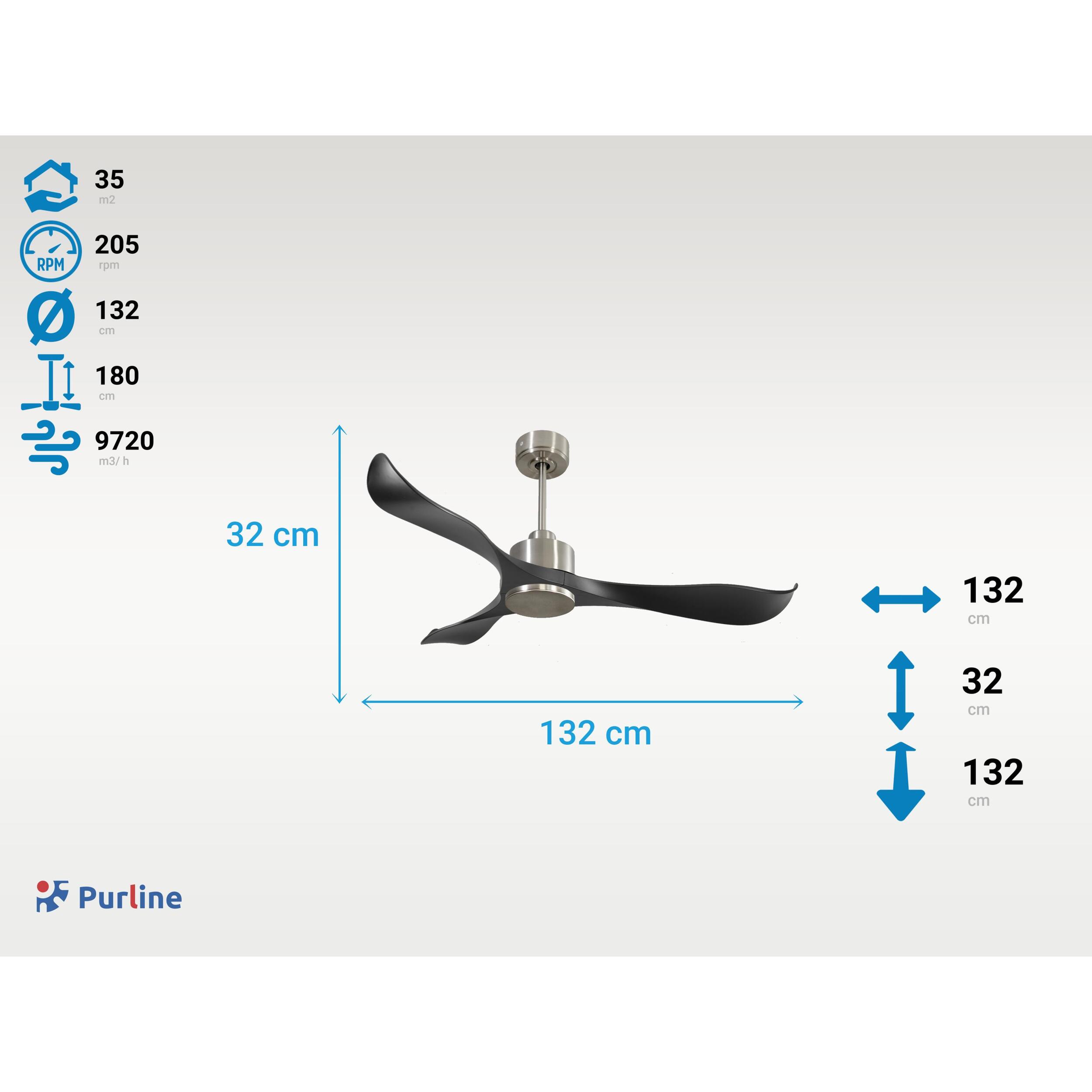 Ventilateur de plafond Réversible  Thermostat Wifi Moteur à courant continu Toits en pente Télécommande Adaptateur 2/3 Lames Hypersilence Mémoire