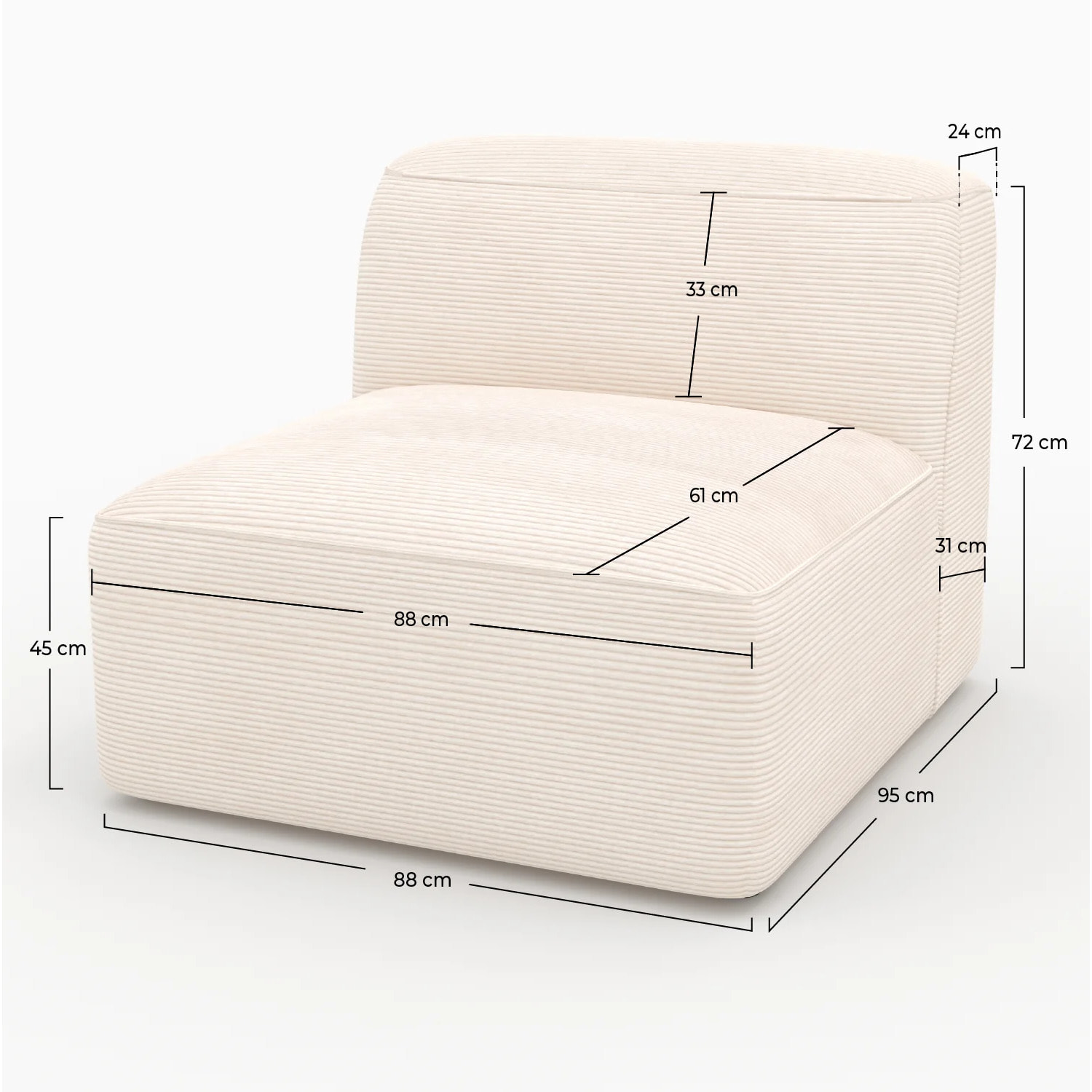 Chauffeuse pour canapé modulable en velours blanc cassé - Mina