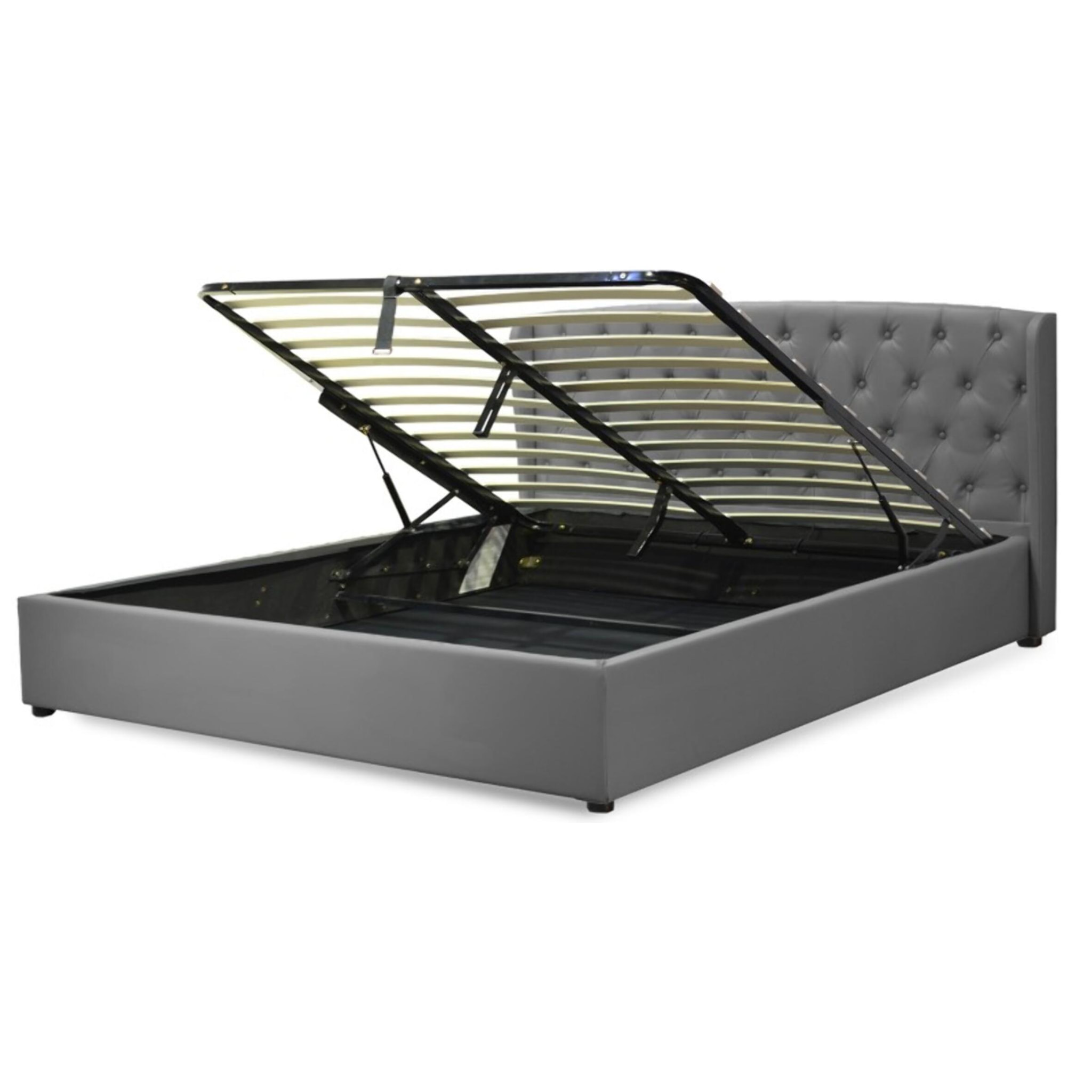 Lit coffre sommier relevable gris | Modele Naples Simili Cuir | Grande capacite de stockage