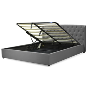 Lit coffre sommier relevable gris | Modele Naples Simili Cuir | Grande capacite de stockage