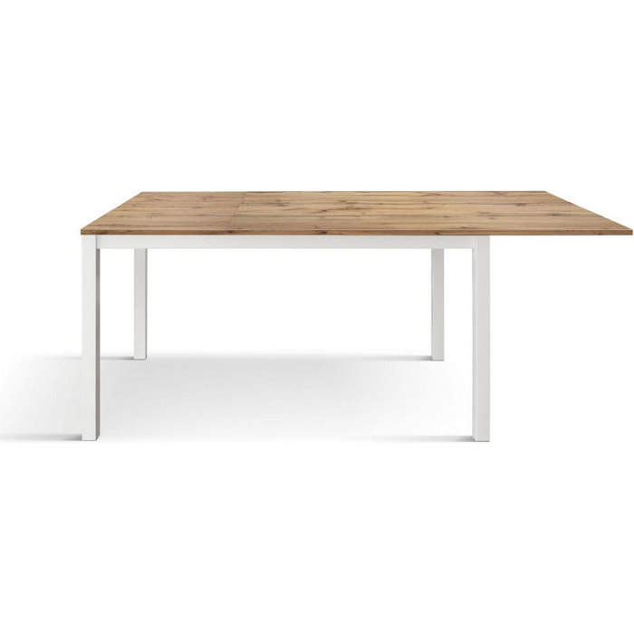 Tavolo TROPEA in legno, finitura rovere rustico e base in metallo verniciato bianco, allungabile 140x80 cm - 190x80 cm