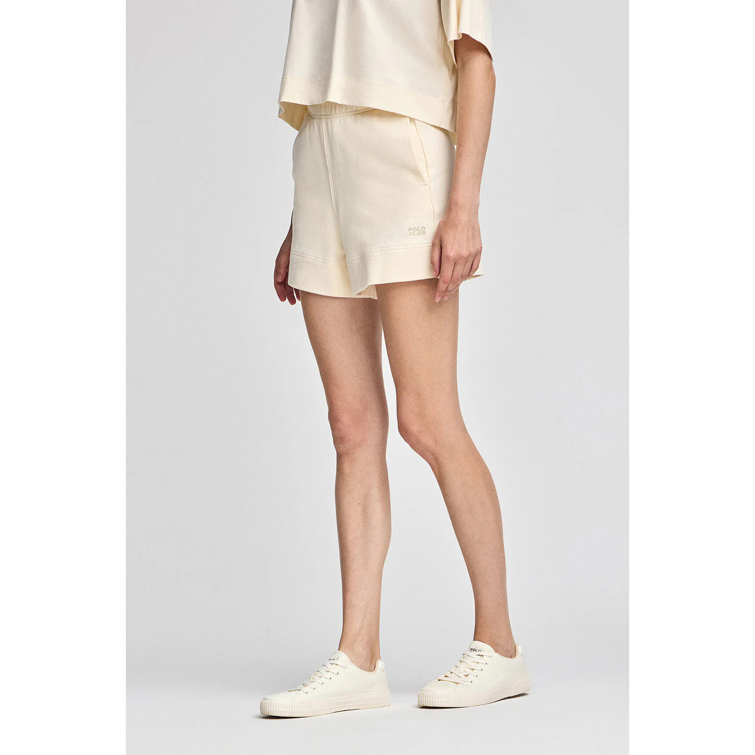 Pantaloncini in cotone ecrù con logo ricamato