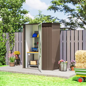 Caseta de Jardín 1,07 m² 142x86x189 cm Cobertizo Exterior Metálico con Puerta Cerradura y Orificios de Drenaje para Almacenamiento de Herramientas Marrón