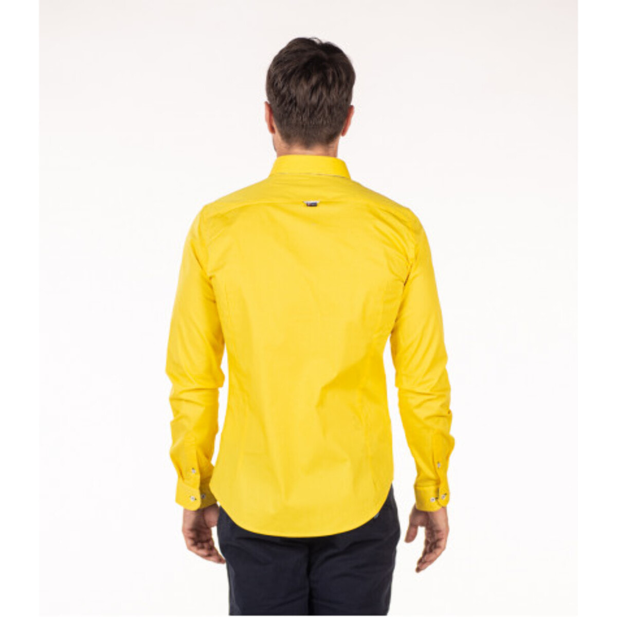 Camicia Uomo 1 Bottoni Button Down Slim Popeline Stretch Unito Giallo