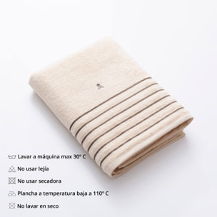 Set de 2 toallas de ducha (150x90), 100% algodón, 470gsm en beige con raya marrón, scalpers home