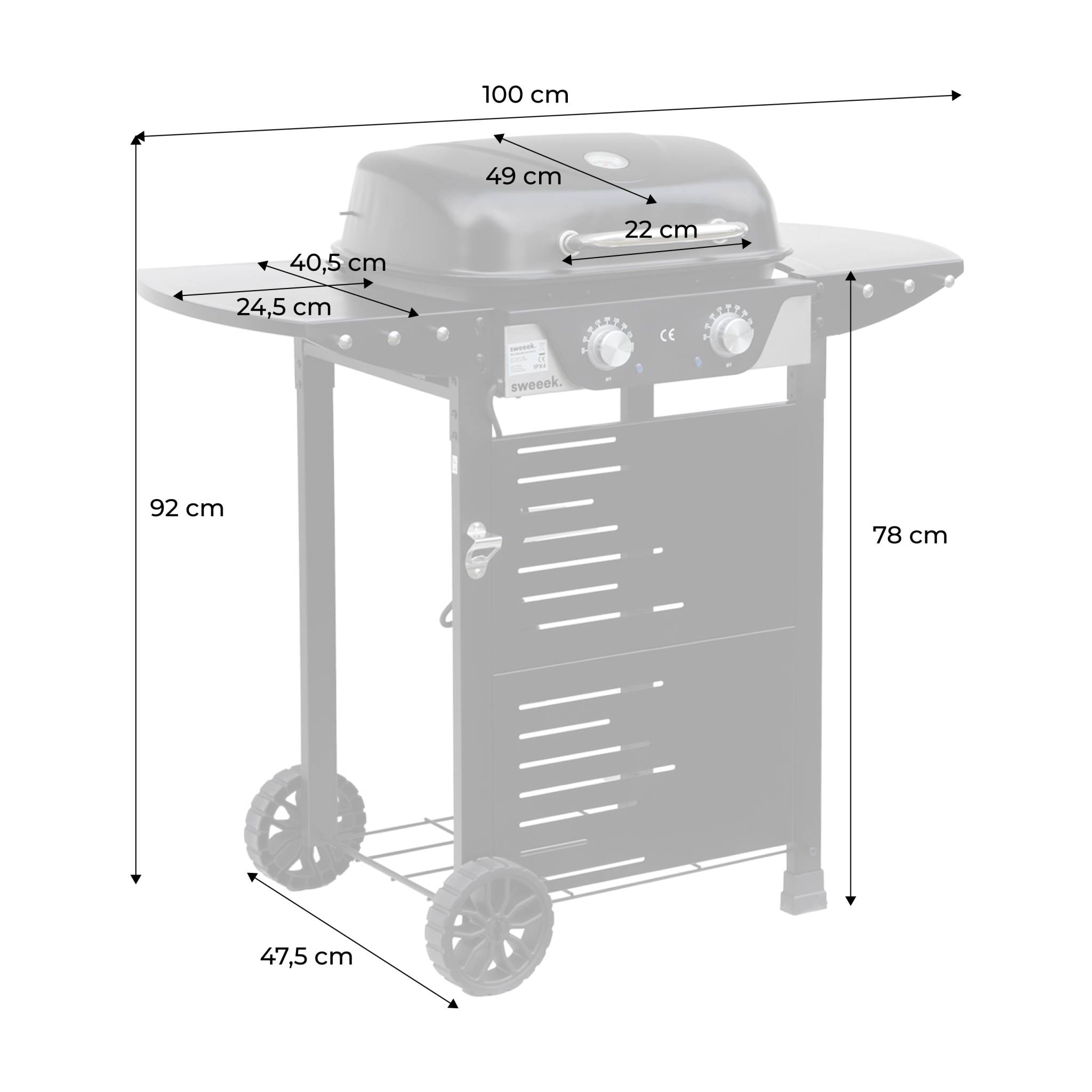 Barbecue électrique noir 2 brûleurs. acier émaillé 2300 W. L 100 x P 61 x H 121.5 cm