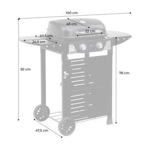 Barbecue électrique noir 2 brûleurs. acier émaillé 2300 W. L 100 x P 61 x H 121.5 cm