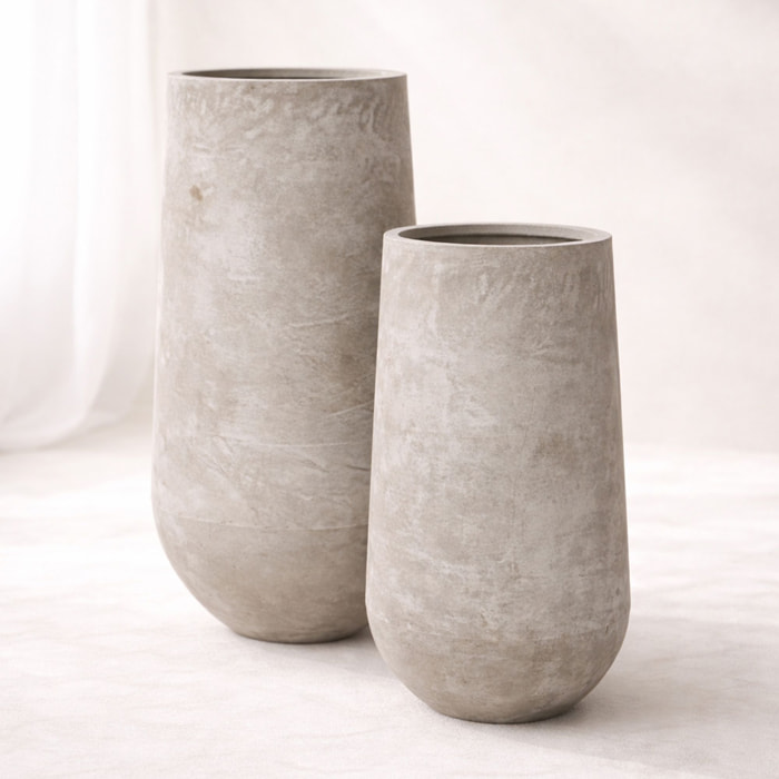 Set de 2 pots ronds en terre d'argile forme haute 40/55cm FARO