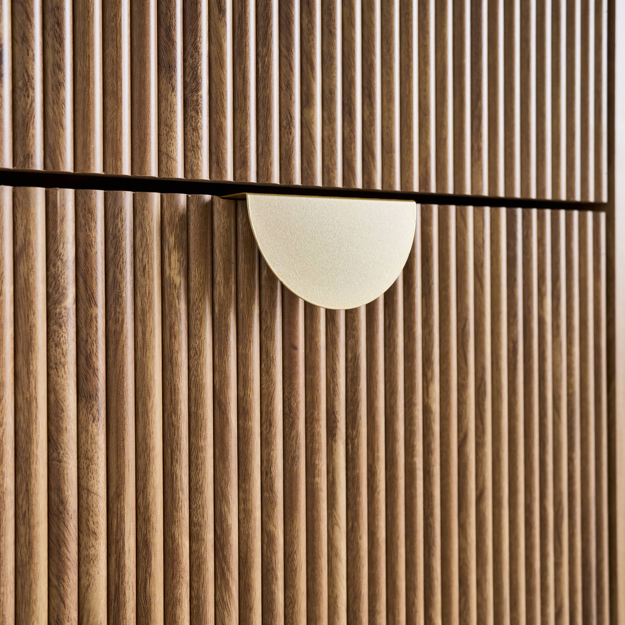 Meuble à chaussures décor bois de manguier rainuré 3 abattants - L 60 x P 25 x H 121 cm - Celian