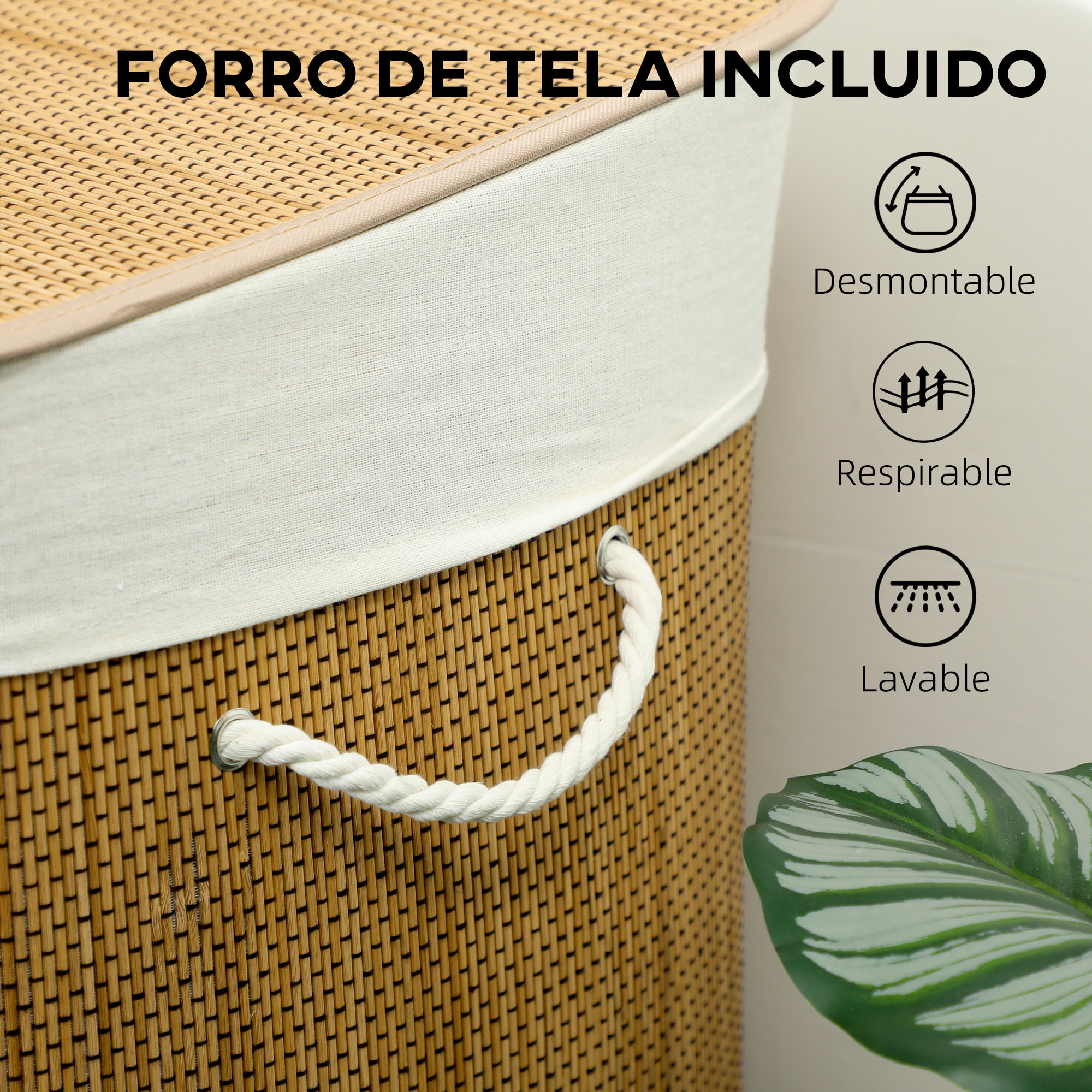 Cesto de Ropa Sucia con Tapa, 144L, Cesta Ropa Sucia de Bambú con 3 Compartimentos, Bolsa Interior Extraíble y Lavable, Asas, para Lavandería, Dormitorio, 60x40x60 cm, Marrón