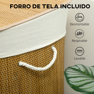 Cesto de Ropa Sucia con Tapa, 144L, Cesta Ropa Sucia de Bambú con 3 Compartimentos, Bolsa Interior Extraíble y Lavable, Asas, para Lavandería, Dormitorio, 60x40x60 cm, Marrón